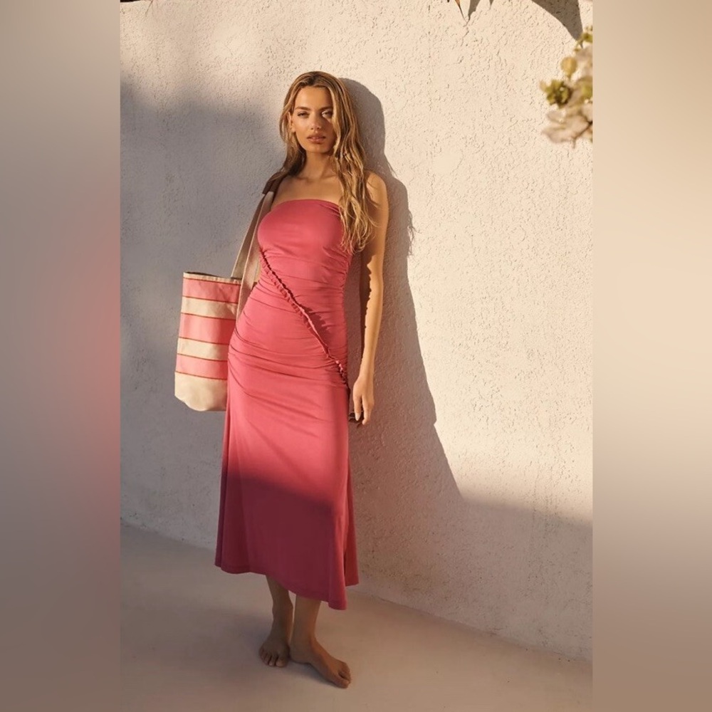 Anthropologie The Gabbie Strapless Ruched Tube Dress Pink by Celandine Small NWT